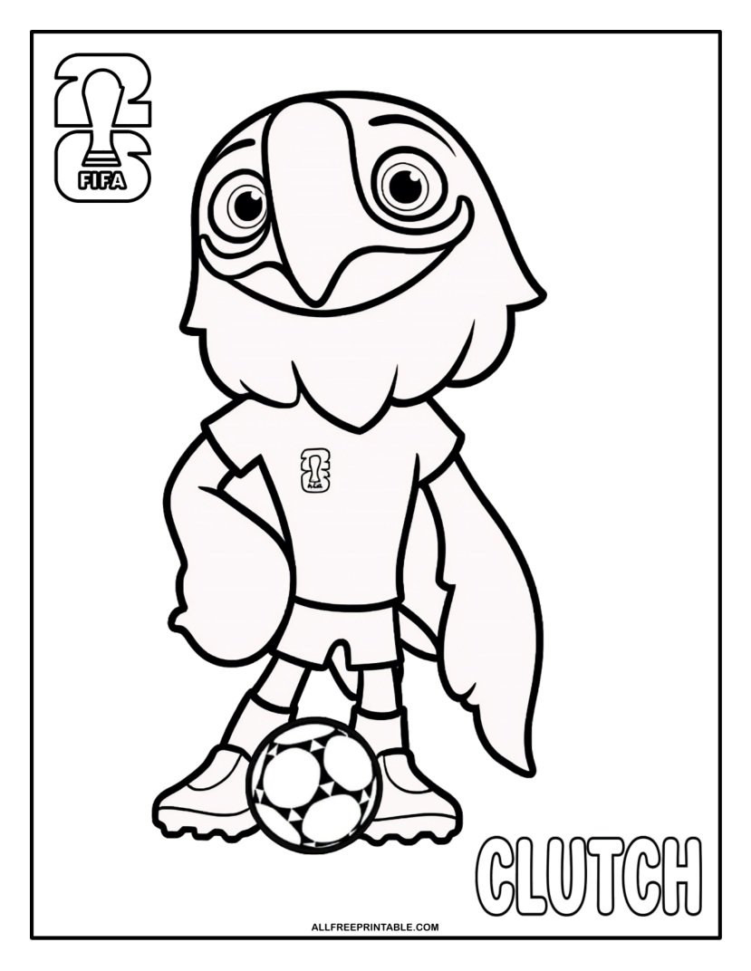 Free Printable 2026 FIFA World Cup Mascot Clutch Coloring Page PDF