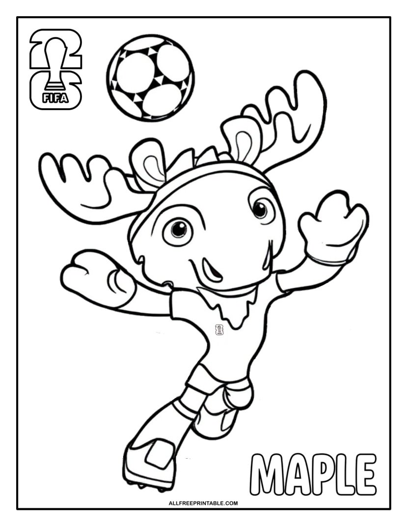 Free Printable 2026 FIFA World Cup Mascot Maple Coloring Page PDF
