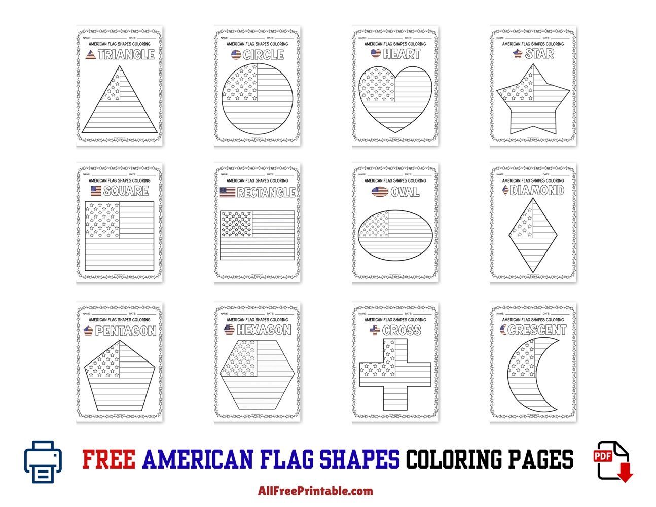 Free Printable American Flag Shapes Coloring Pages