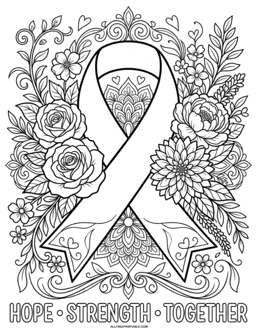 Free Printable Breast Cancer Awareness Adult Coloring Page PDF
