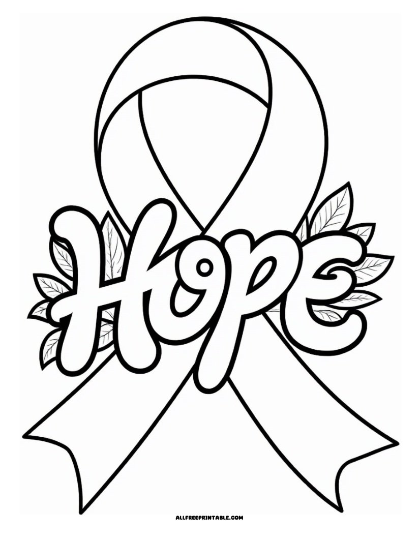Free Printable Breast Cancer Ribbon Hope Coloring Page