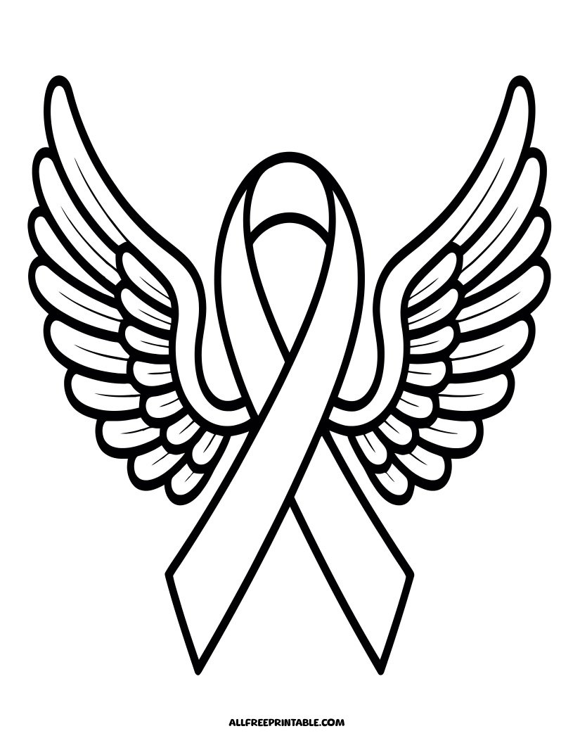 Free Printable Breast Cancer Ribbon Wings Coloring Page
