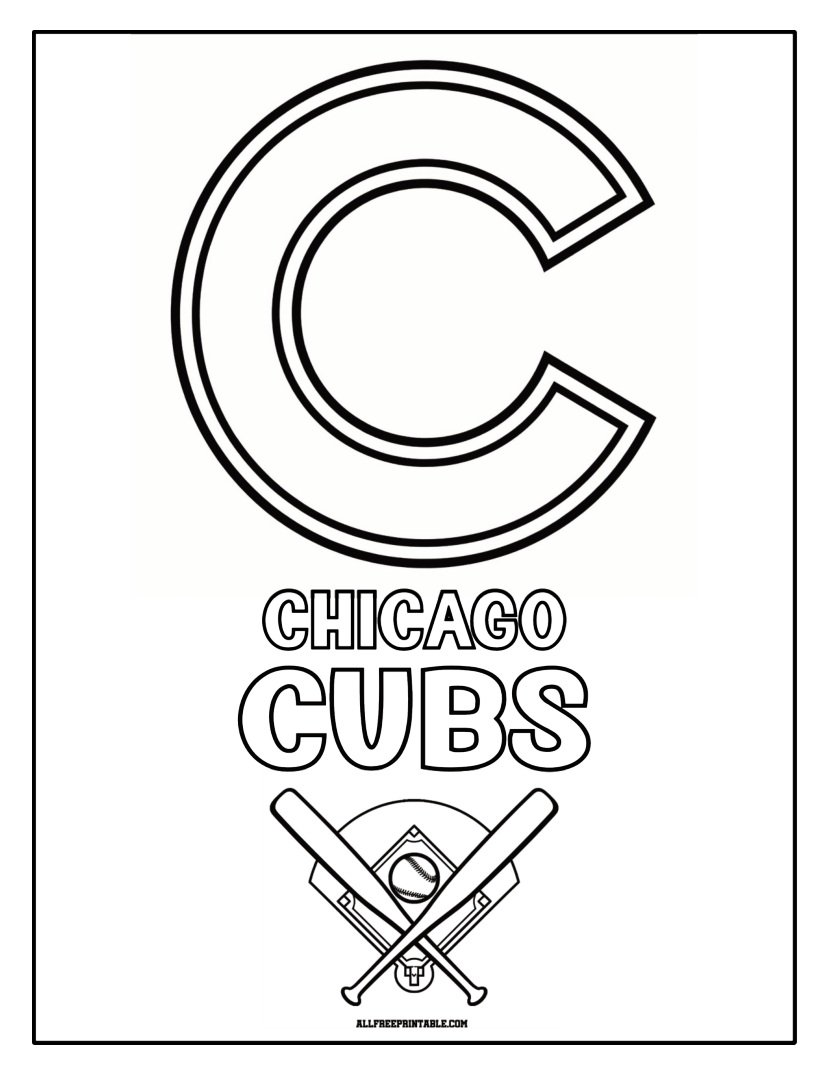 Free Printable Chicago Cubs Cap Logo Coloring Page