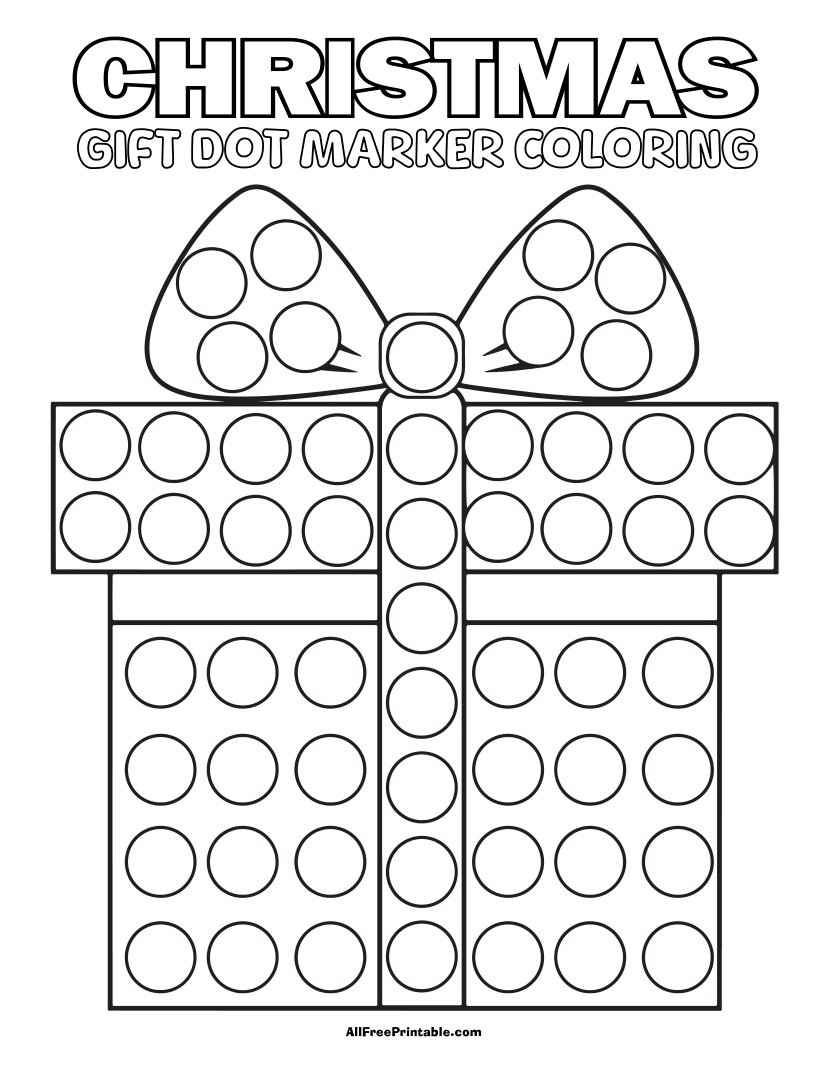 Free Printable Christmas Gift Dot Marker Coloring Page