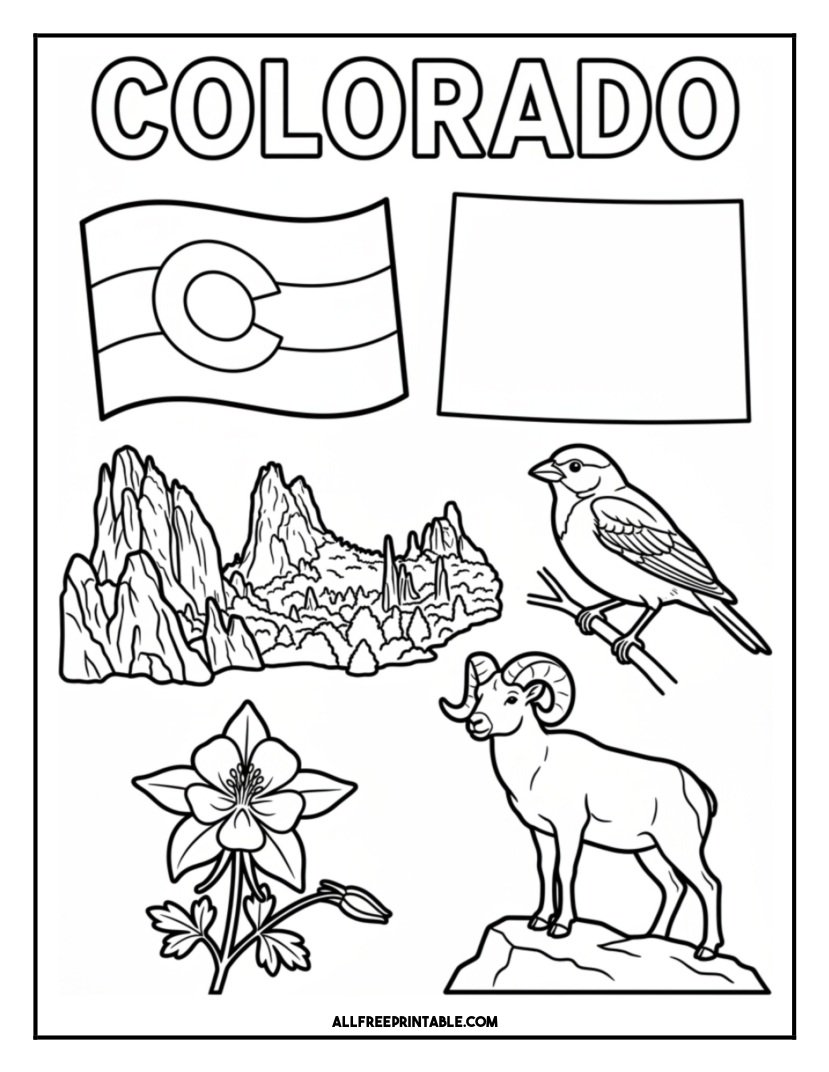 Free Printable Colorado State Coloring Page – Flag, Map & Symbols Free Printable Colorado State Coloring Page – Flag, Map & Symbols