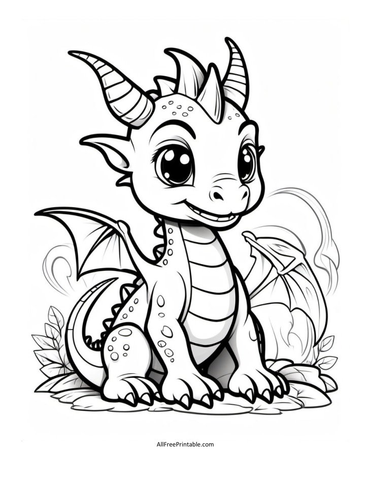 Free Printable Cute Dragon Coloring Page