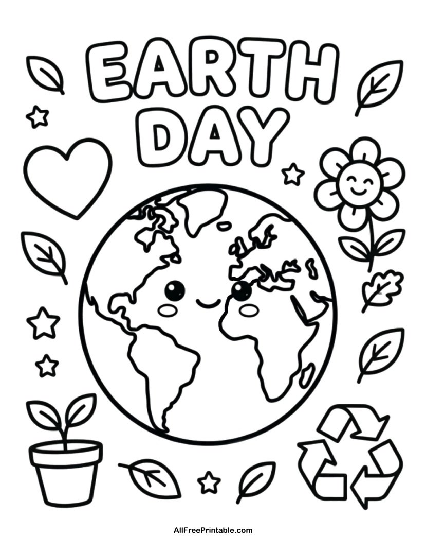Free Printable Earth Day Coloring Page PDF for Kids