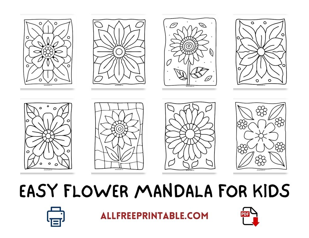 Free Printable Easy Flower Mandala Coloring Pages for Kids PDF