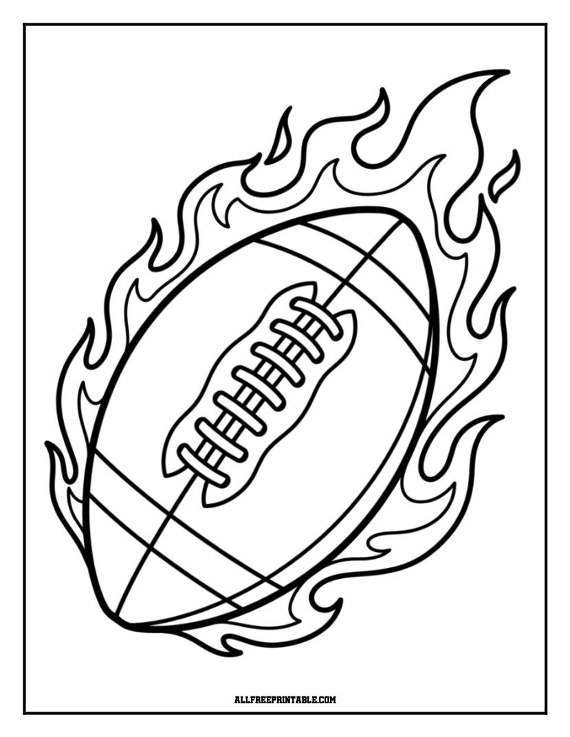 Free Printable Football on Fire Coloring Page PDF