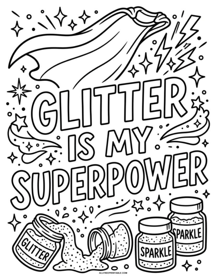 Free Printable Glitter Is My Superpower Positivity Coloring Page PDF Free Printable Glitter Is My Superpower Positivity Coloring Page PDF