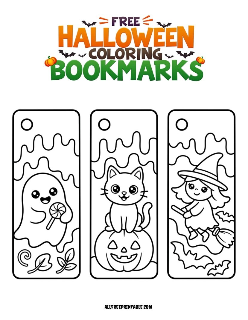 Free Printable Halloween Bookmarks Coloring Craft for Kids PDF