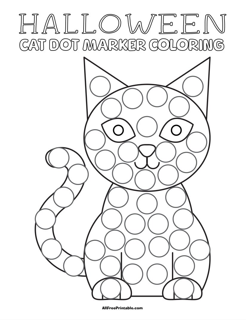 Free Printable Halloween Cat Dot Marker Coloring Page