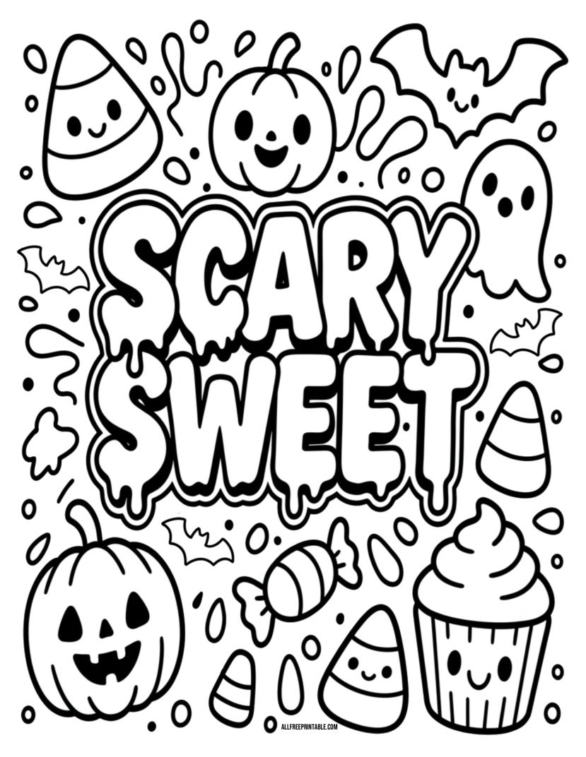 Free Printable Halloween Scary Sweet Coloring Page for Kids PDF Free Printable Halloween Scary Sweet Coloring Page for Kids PDF