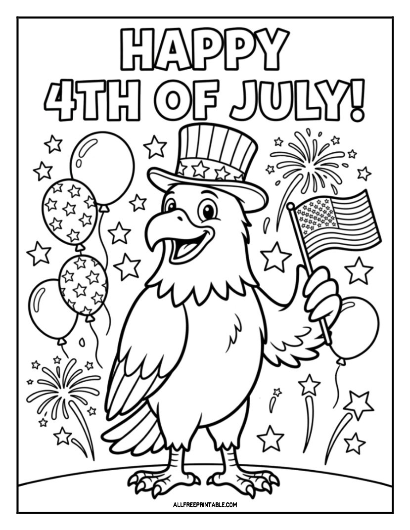 Free Printable Happy 4th of July Bald Eagle Coloring Page PDF