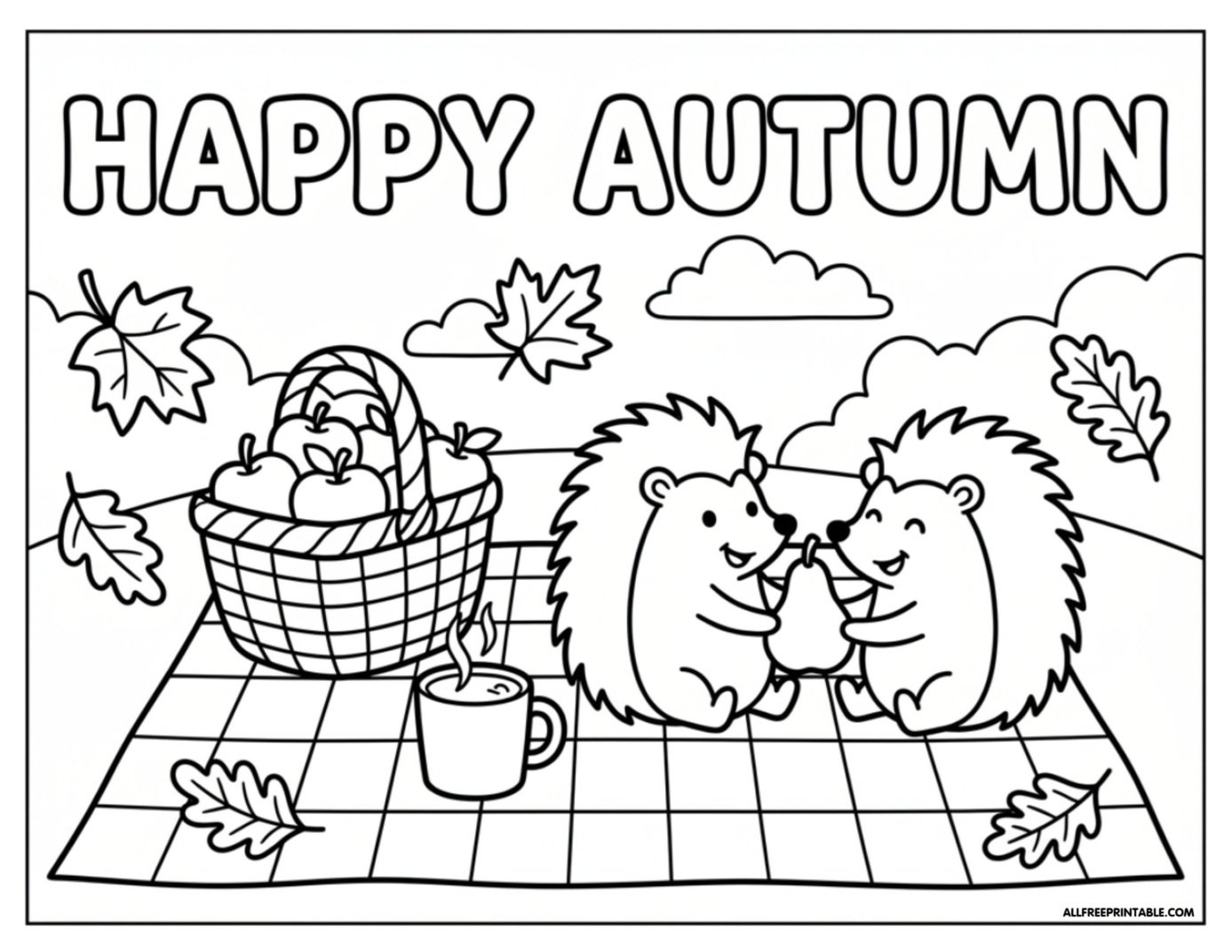 Free Printable Happy Autumn Coloring Page for Kids PDF
