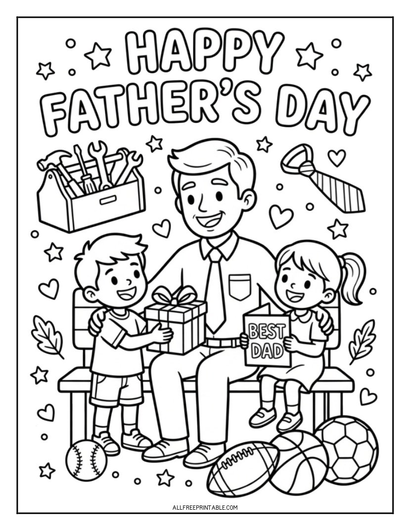 Free Printable Happy Father's Day Coloring Page PDF