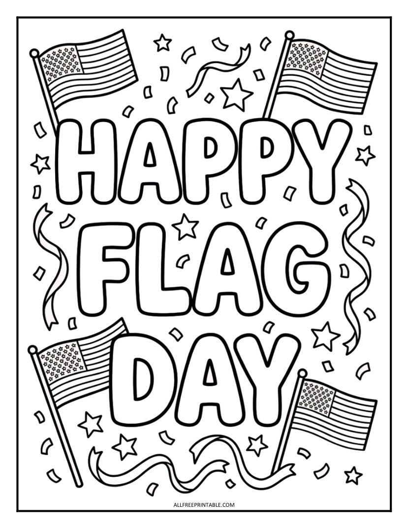 Free Printable Happy Flag Day Coloring Page PDF