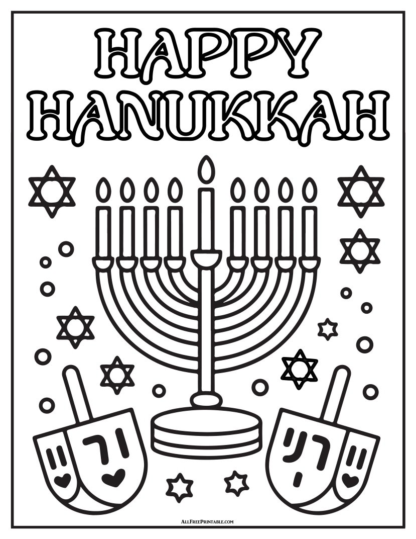 Free Printable Happy Hanukkah Bold and Easy Coloring Page