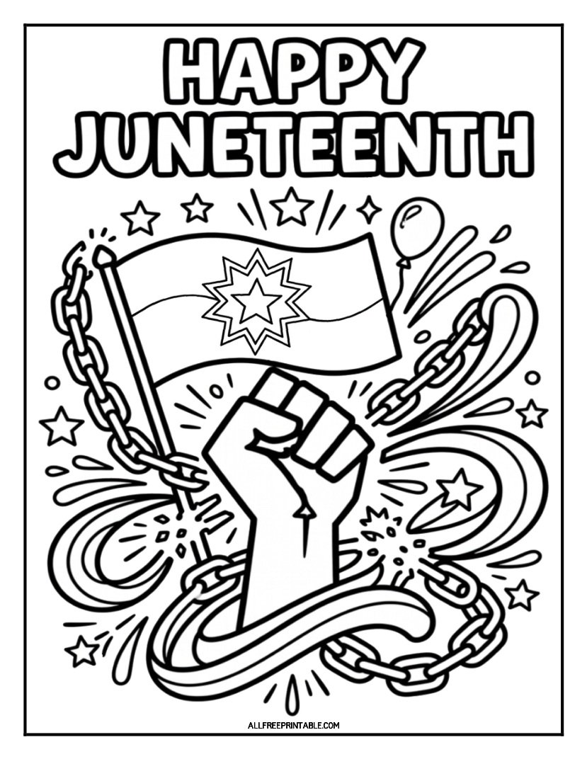 Free Printable Happy Juneteenth Coloring Page PDF