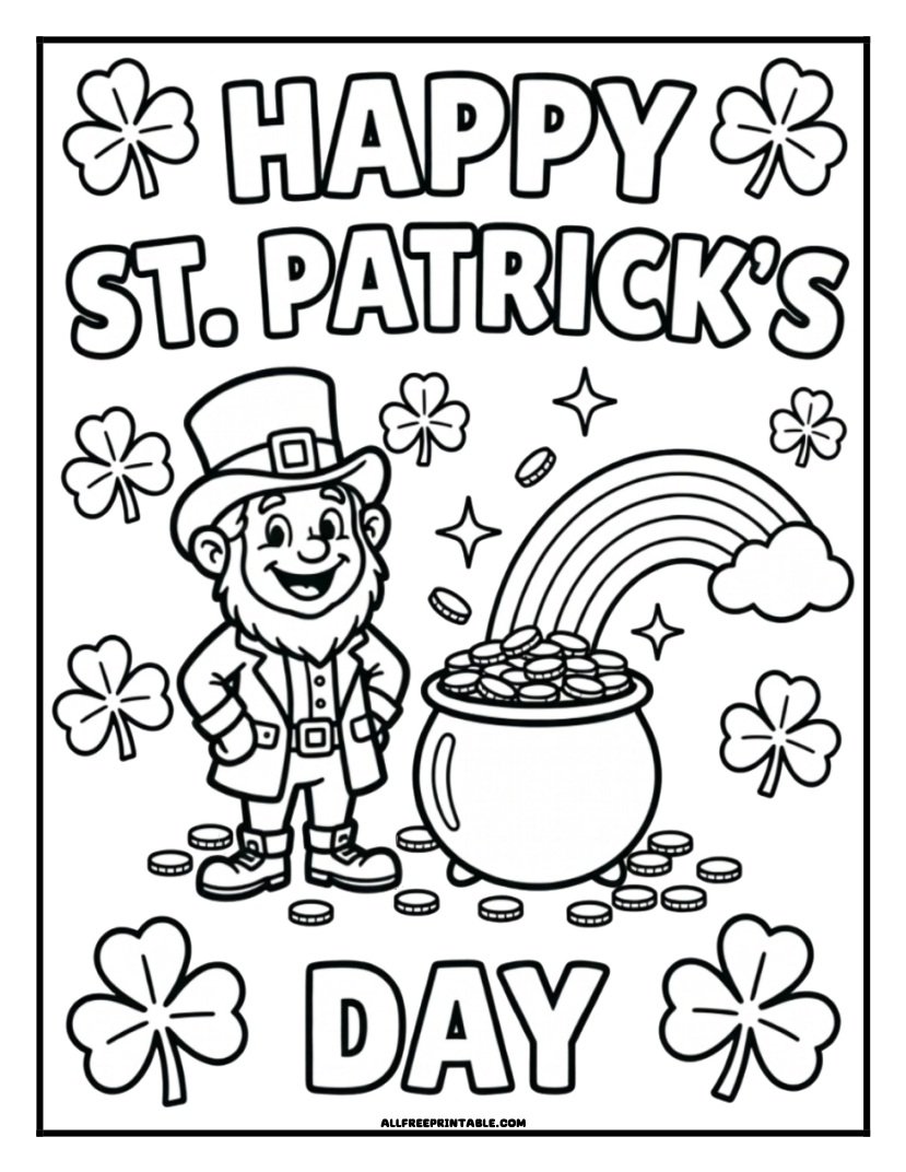 Free Printable Happy St. Patrick’s Day Coloring Page PDF