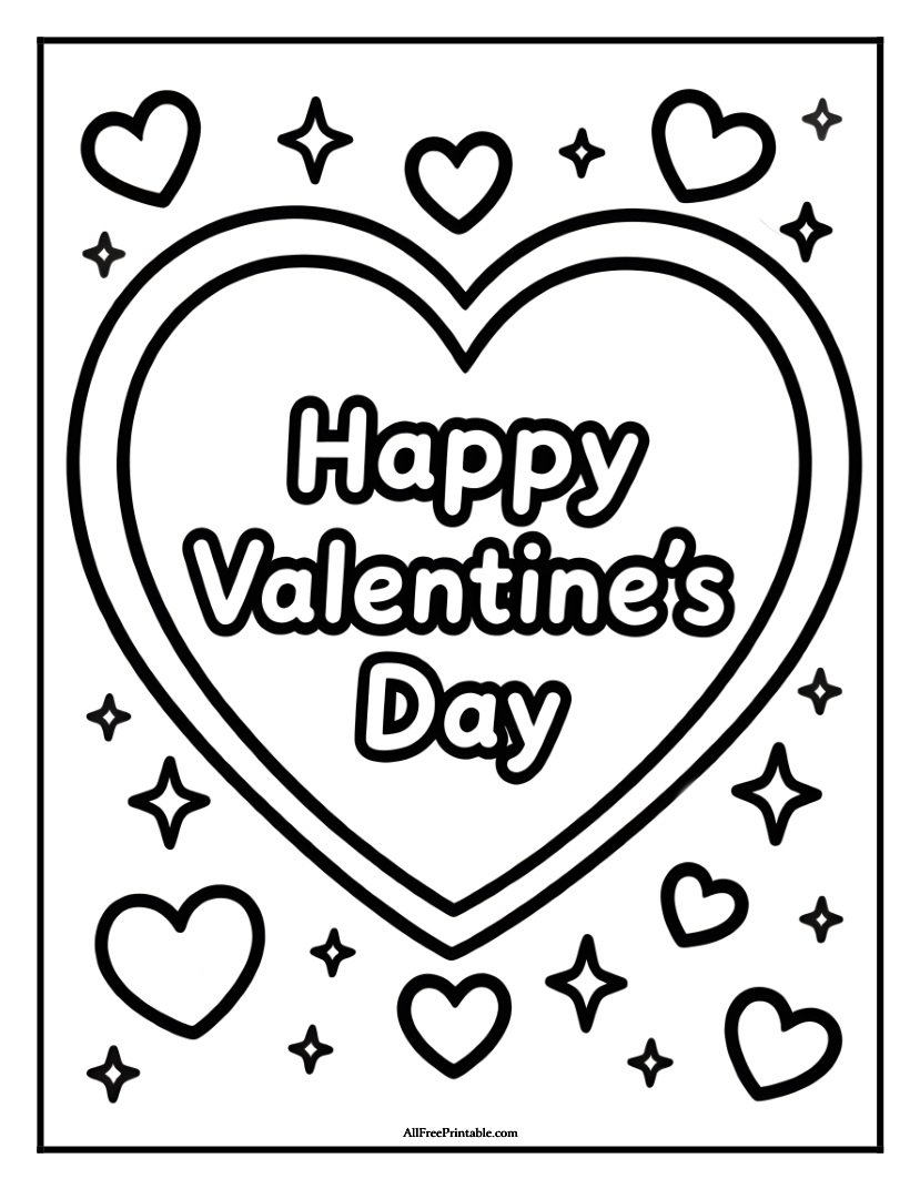 Free Printable Happy Valentine’s Day Hearts Coloring Pag
