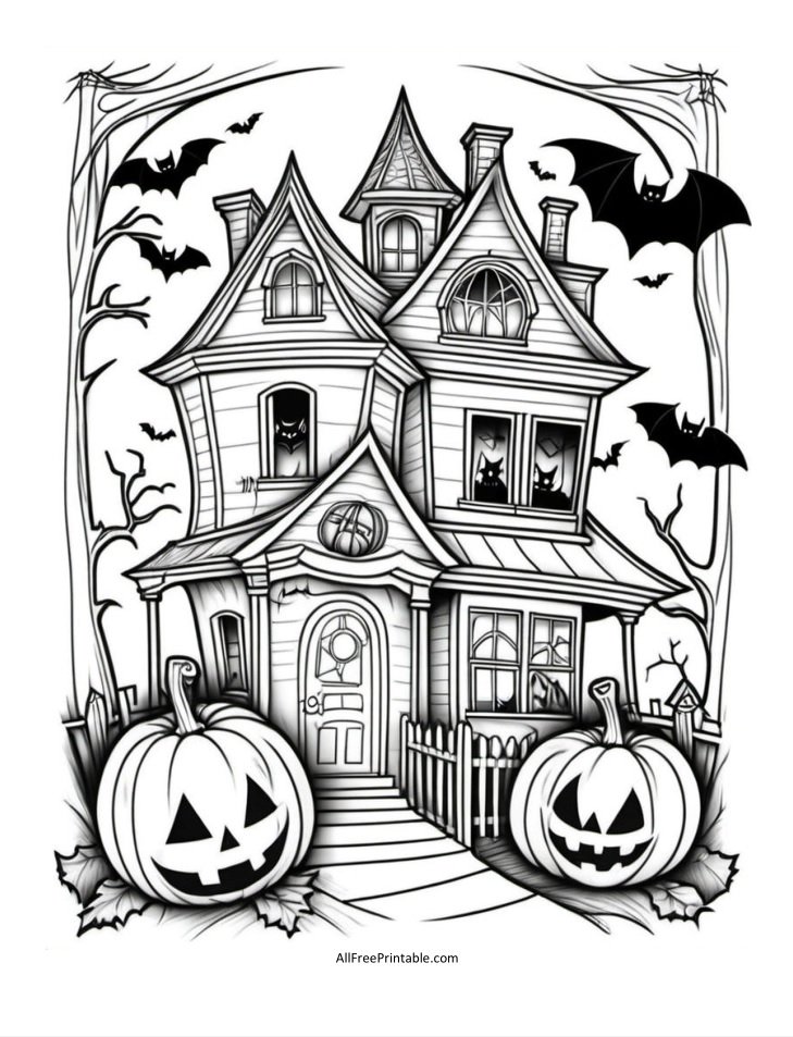 Free Printable Haunted House Coloring Page