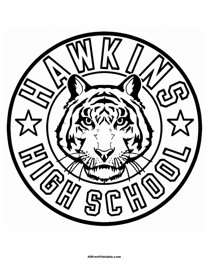 Free Printable Hawkins High School Stranger Things Logo Coloring Page
