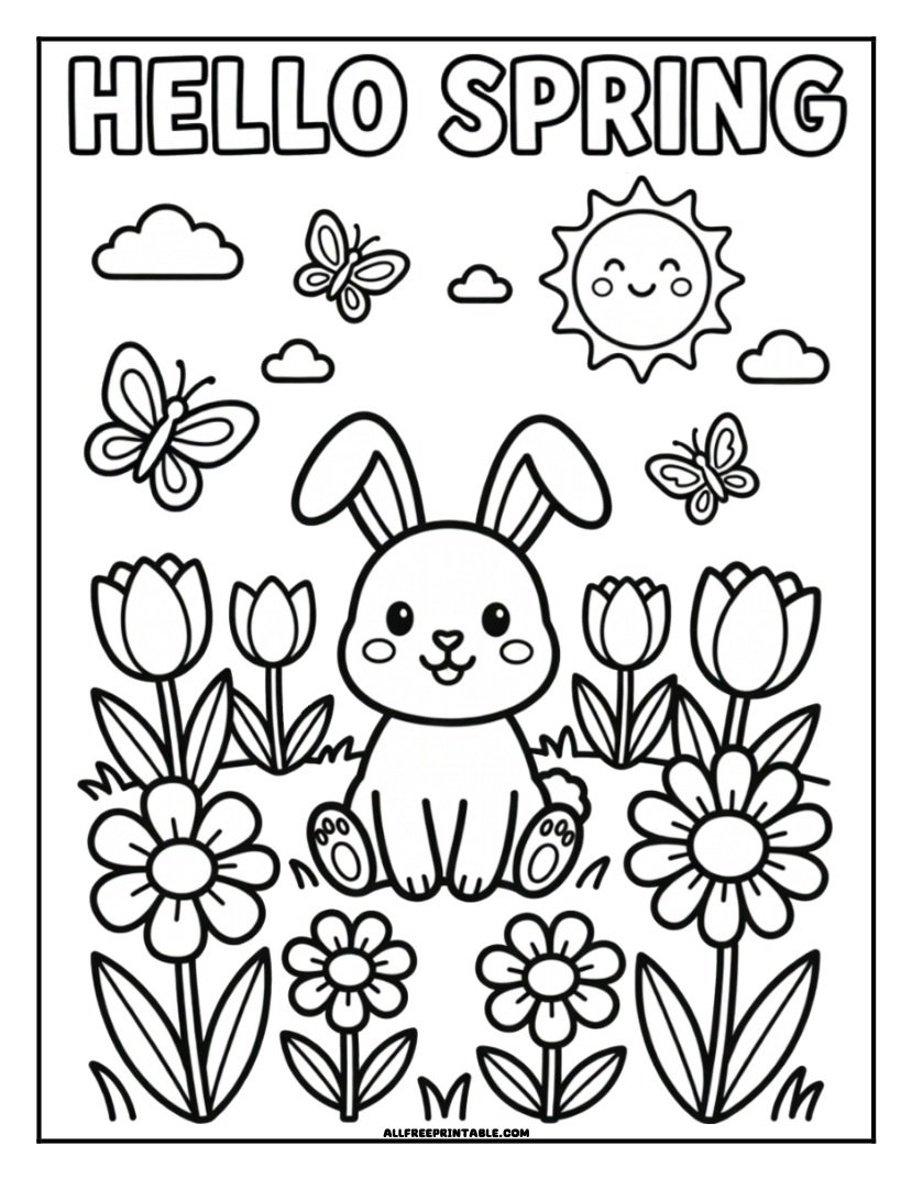 Free Printable Hello Spring Coloring Page PDF Free Printable Hello Spring Coloring Page PDF
