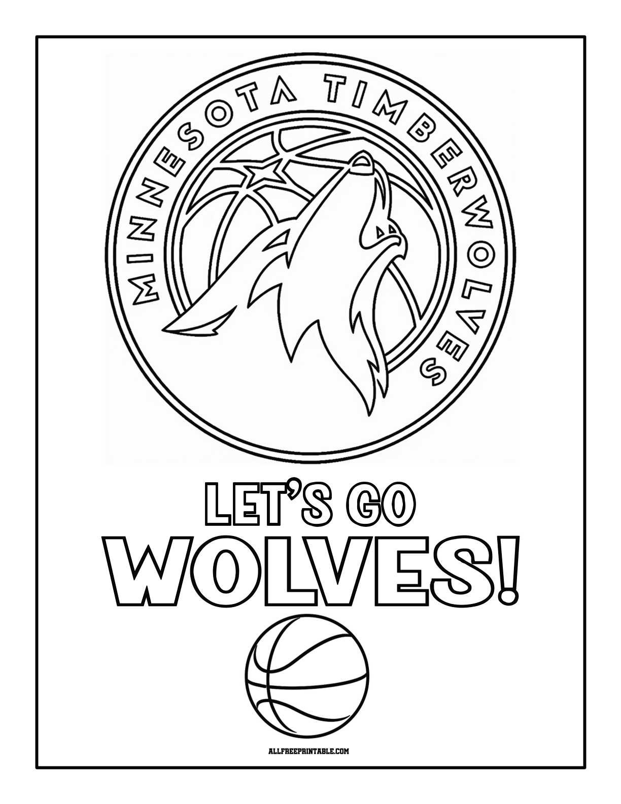 ree Printable Minnesota Timberwolves Logo Coloring Page