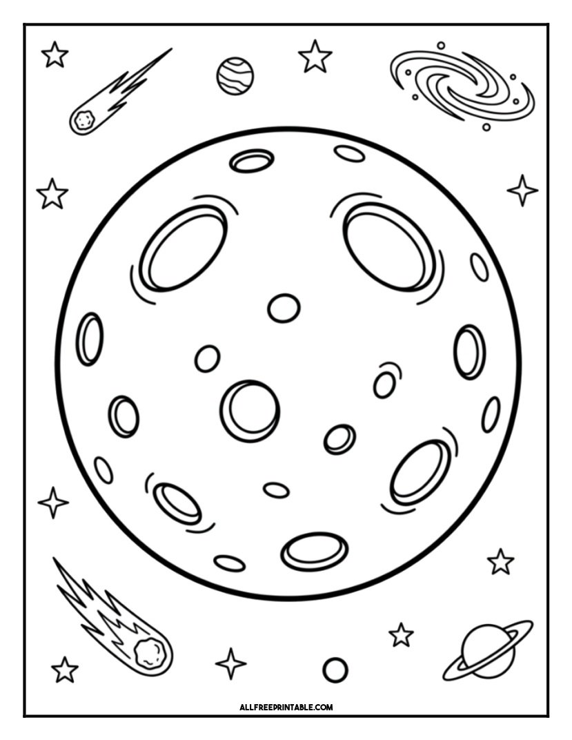 Free Printable Moon Coloring Page for Kids PDF