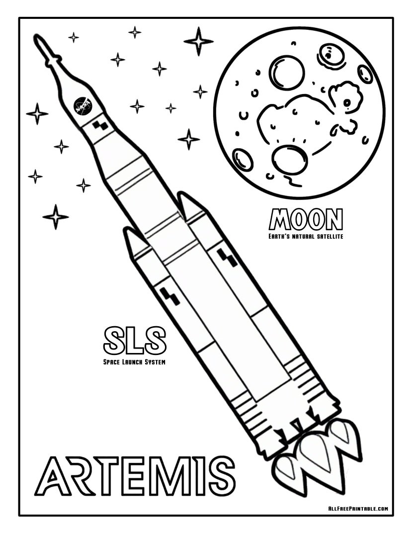 Free Printable NASA Artemis SLS Coloring Page