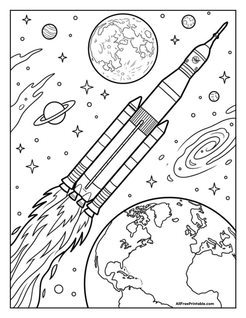 Free Printable NASA's Artemis SLS Coloring Page PDF