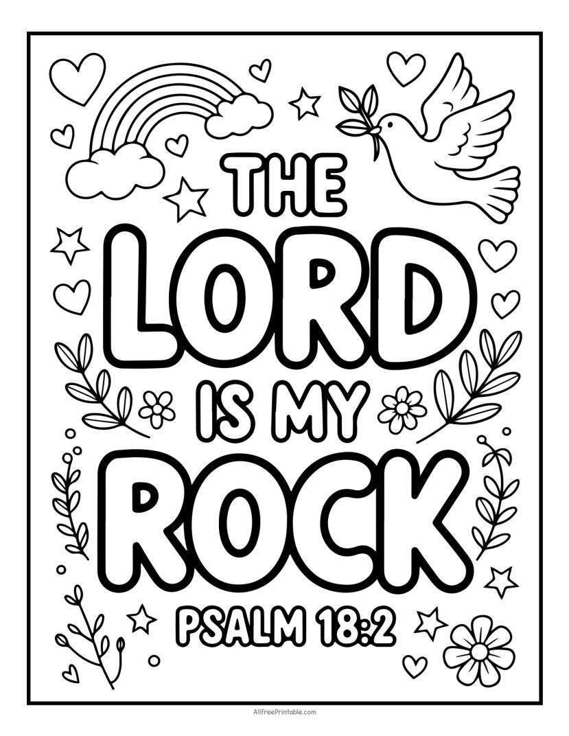 Free Printable Psalm 18:2 The Lord Is My Rock Bible Verse Coloring Page PDF