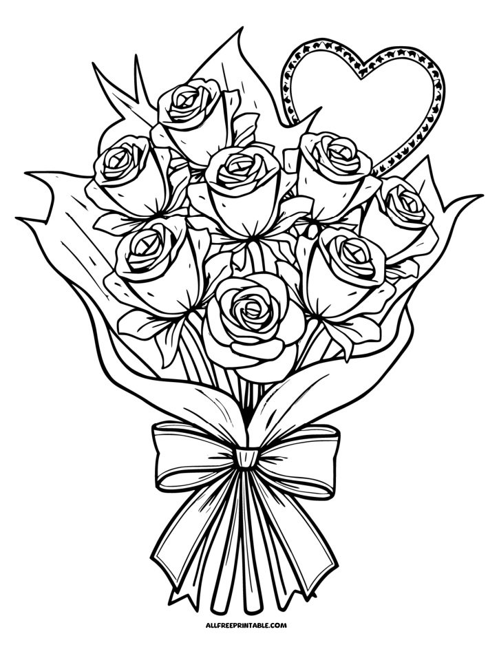 Free Printable Rose Bouquet Coloring Page