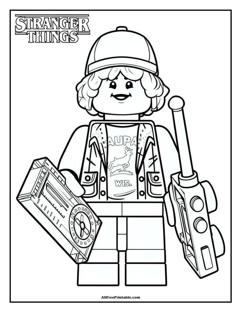 Free Printable Stranger Things Dustin Minifigure Coloring Page PDF