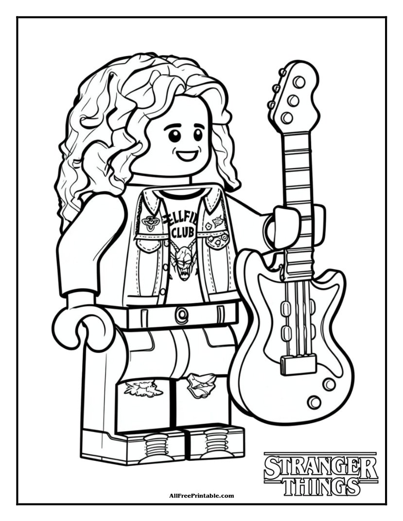 Free Printable Stranger Things Eddie Munson Minifigure Coloring Page PDF