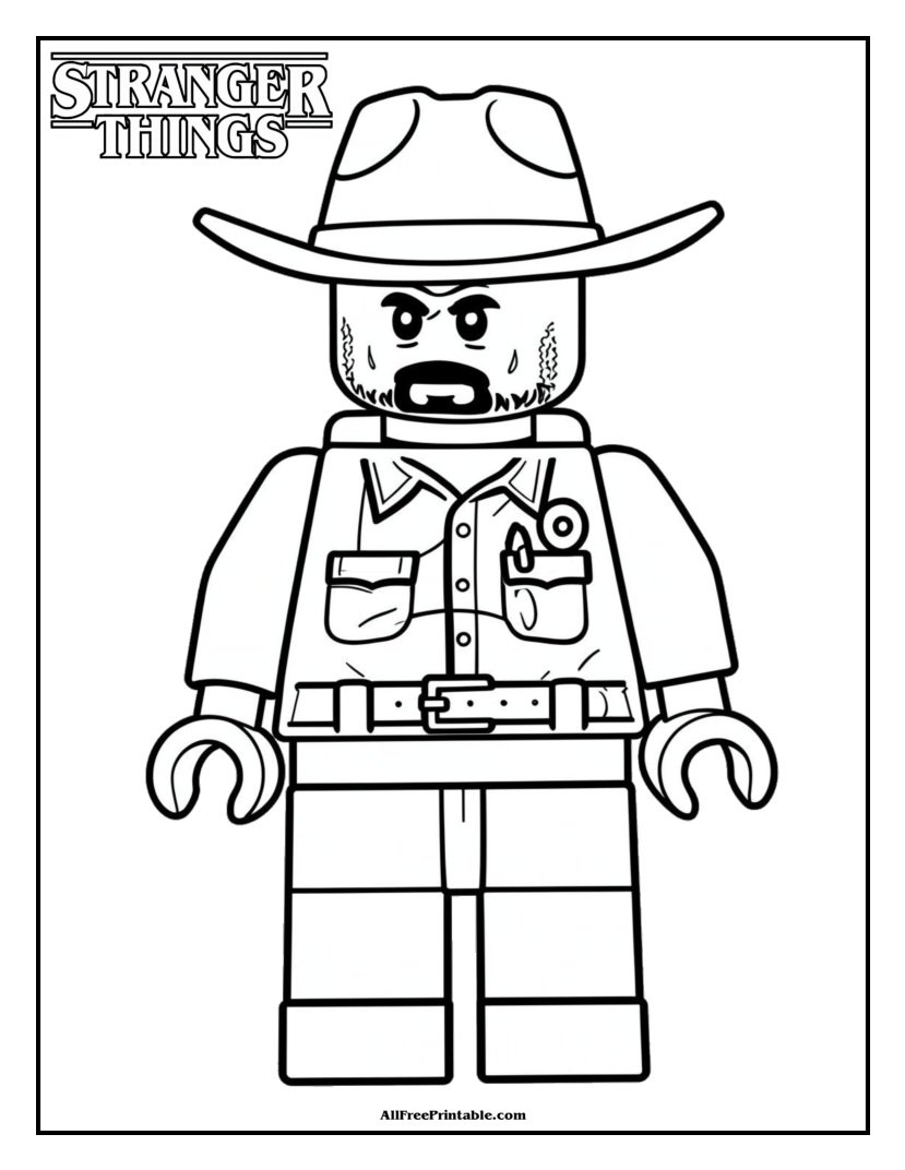 Free Printable Stranger Things Jim Hopper Minifigure Coloring Page PDF
