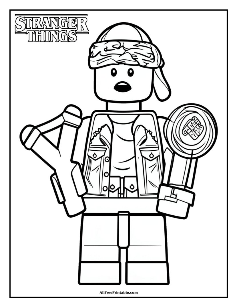Free Printable Stranger Things Lucas Minifigure Coloring Page PDF