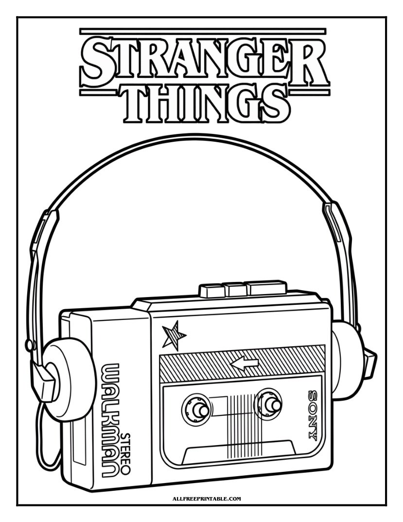 Free Printable Stranger Things Max's Walkman Coloring Page PDF