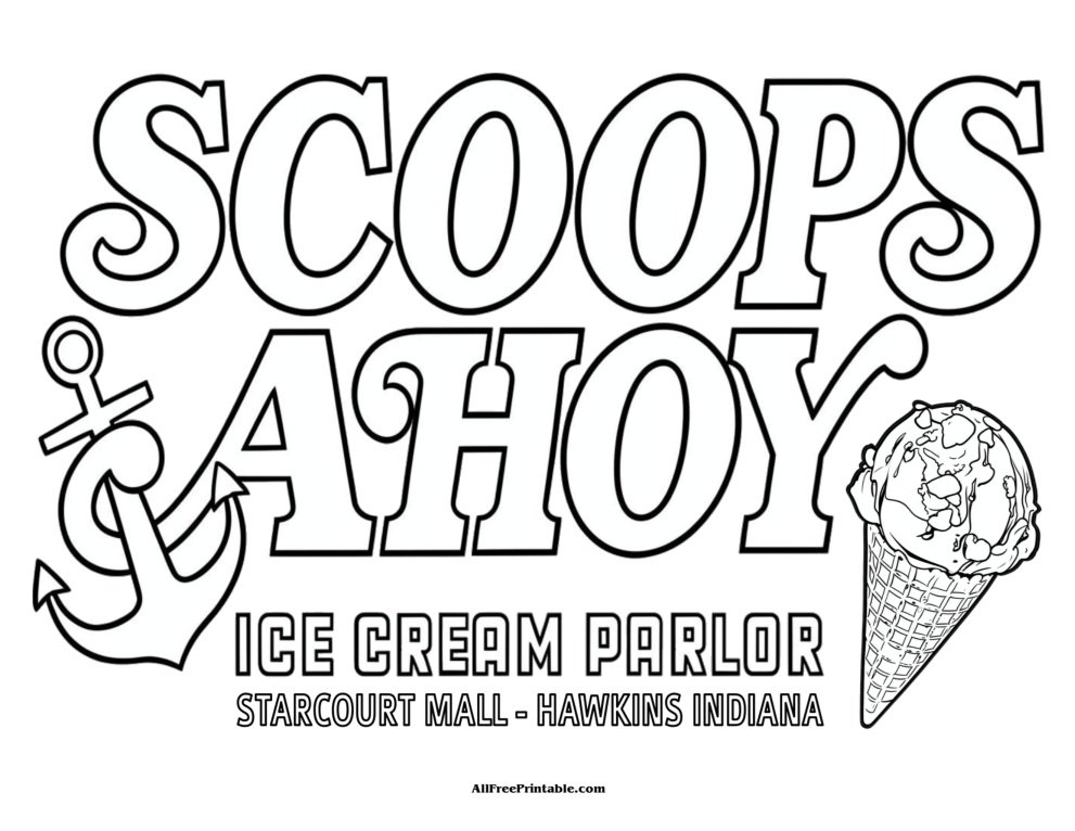 Free Printable Stranger Things Scoops Ahoy Coloring Page PDF