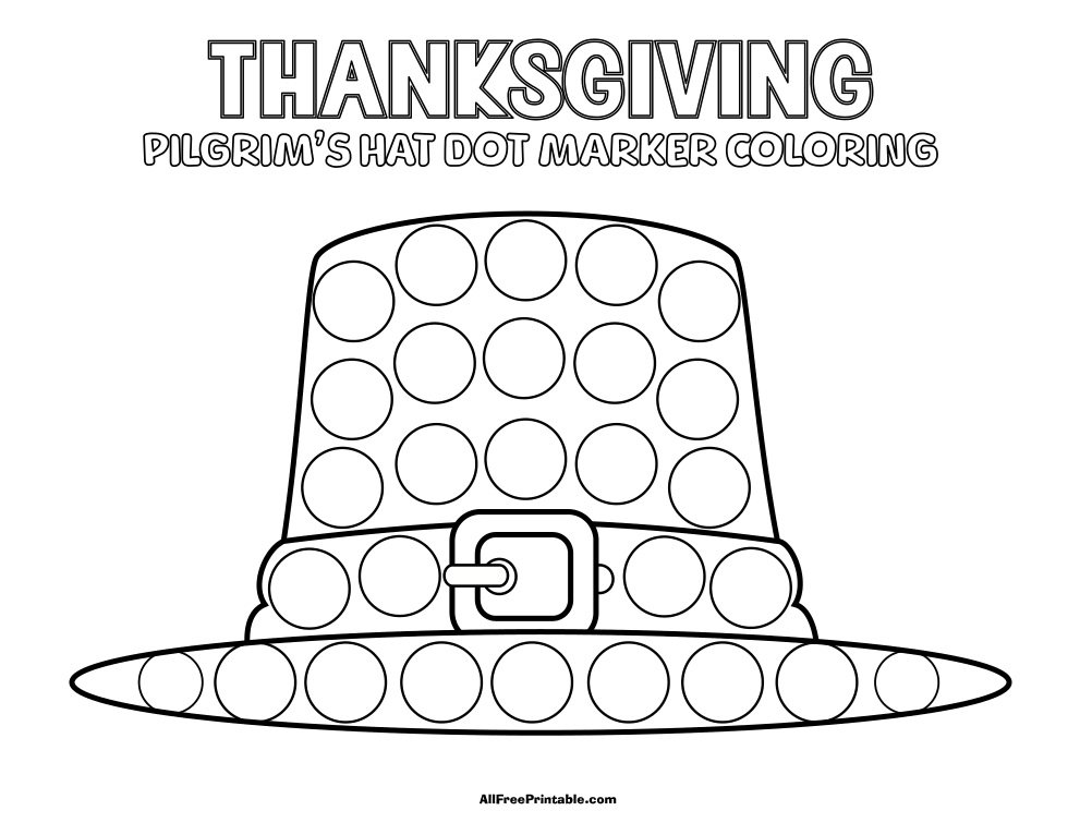 Free Printable Thanksgiving Pilgrim’s Hat Dot Marker Coloring Page