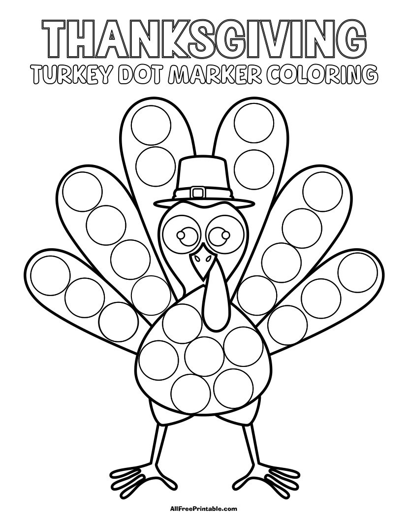 Free Printable Thanksgiving Turkey Dot Marker Coloring Page