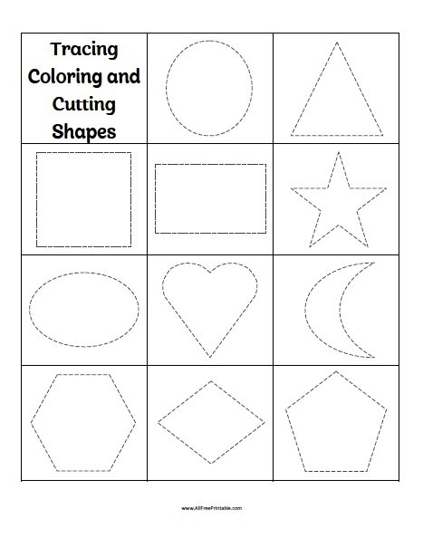 Free Printable Tracing Coloring Cutting Shapes Worksheets
