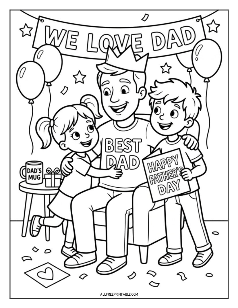 Free Printable We Love Dad Father's Day Coloring Page PDF
