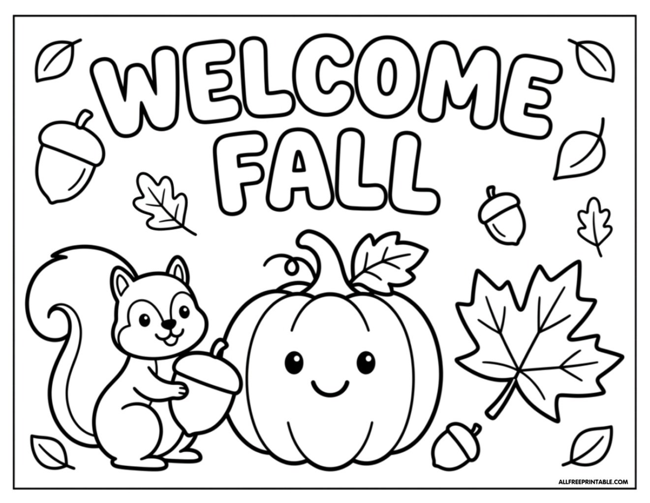 Free Printable Welcome Fall Coloring Page for Kids PDF