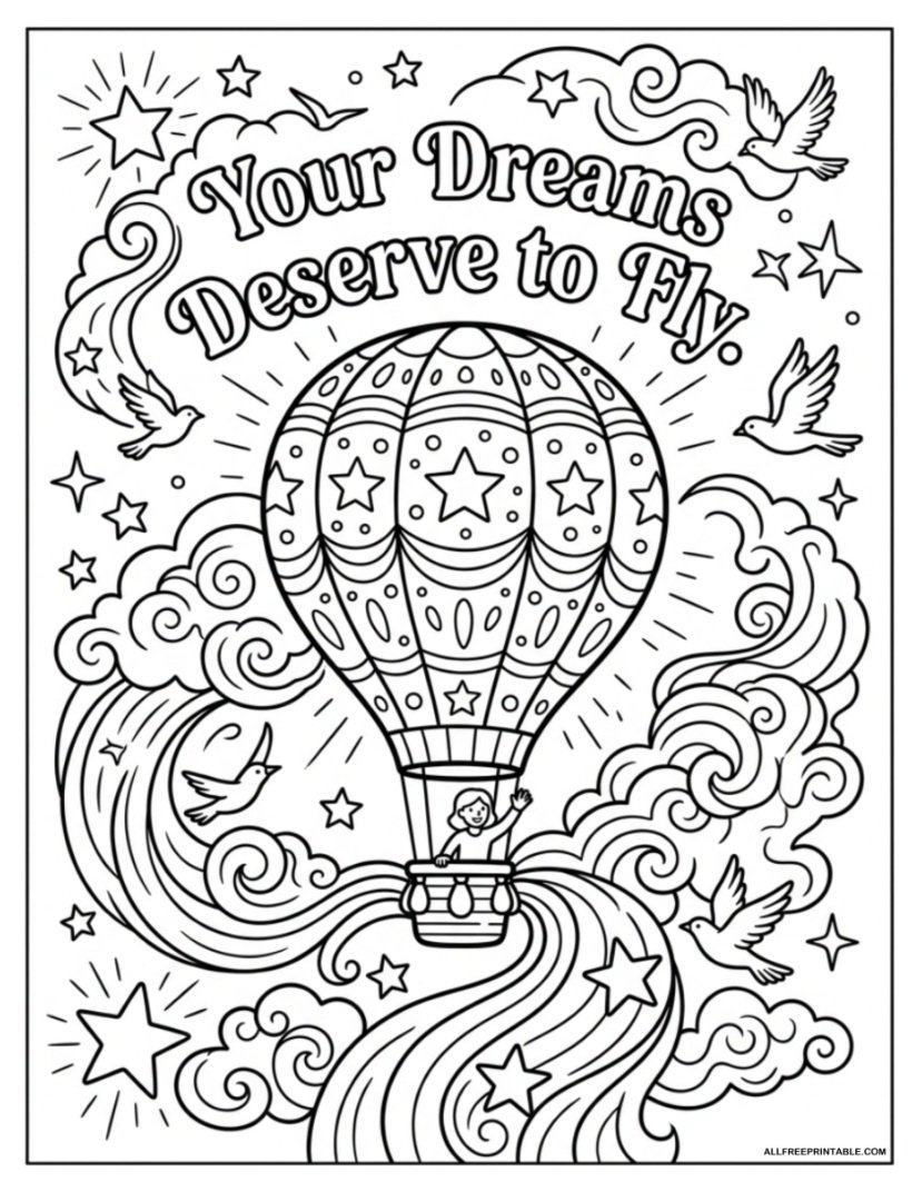 Free Printable Your Dreams Deserve to Fly Positivity Coloring Page