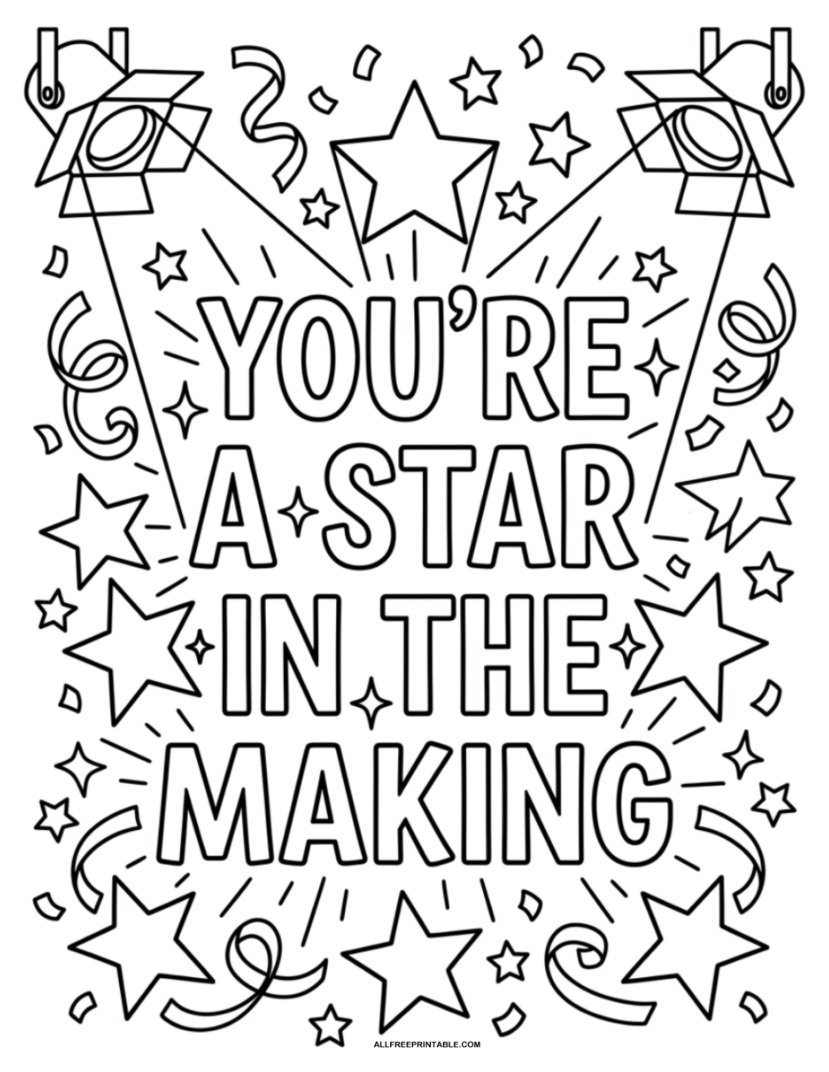 Free Printable You’re A Star in the Making Positivity Coloring Page
