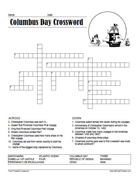 Columbus Day Crossword