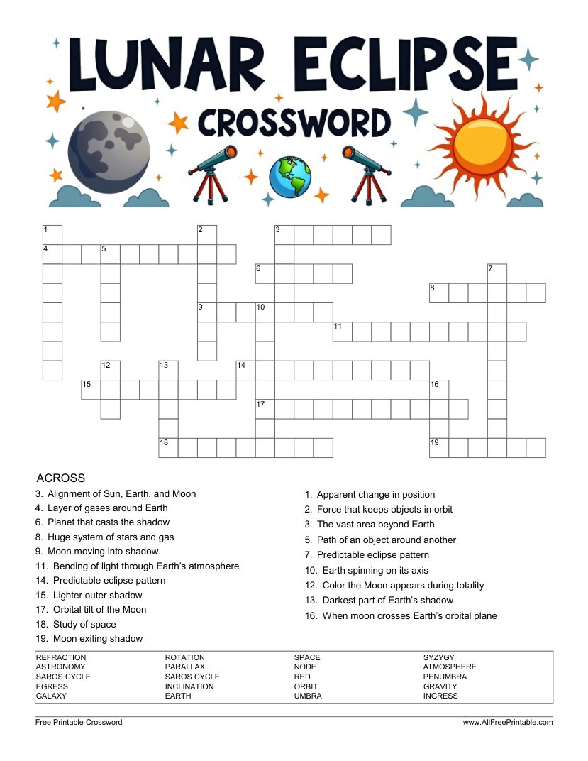 Free Printable Lunar Eclipse Crossword PDF Free Printable Lunar Eclipse Crossword PDF