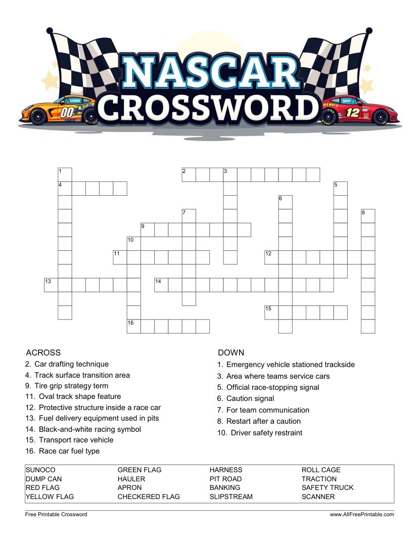 Free Printable NASCAR Crossword